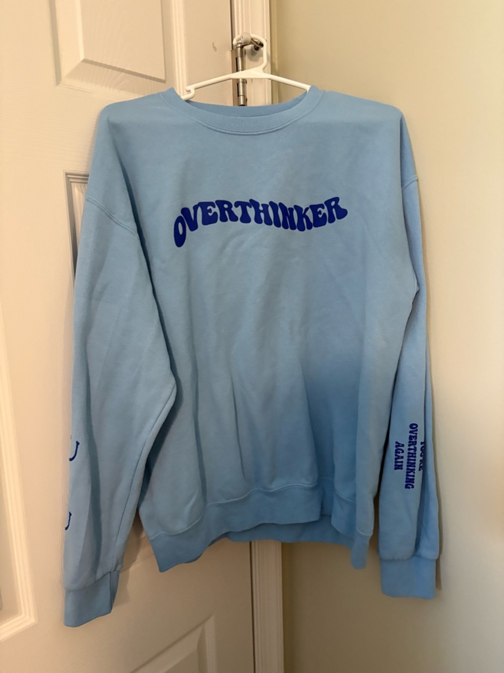 Light Blue 'OVERTHINKER' Graphic Crew Sweatshirt